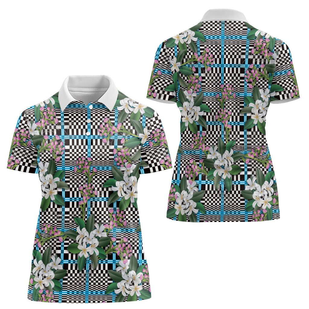 Blue Binakol Motifs With Jasminum Sambac Women Polo Shirt Mabuhay Philippines Festival