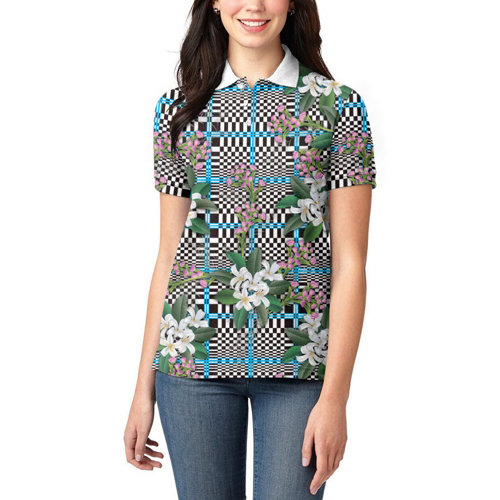 Blue Binakol Motifs With Jasminum Sambac Women Polo Shirt Mabuhay Philippines Festival