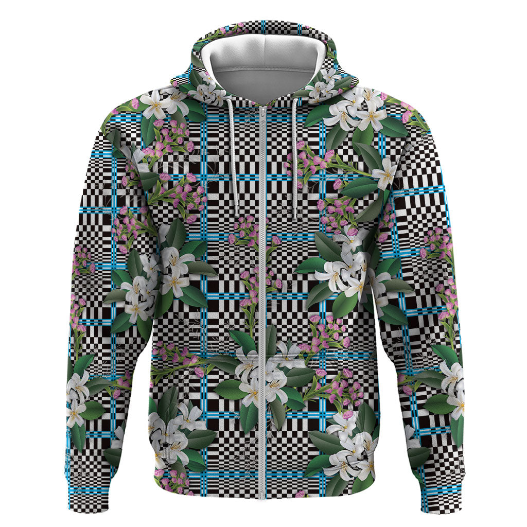 Blue Binakol Motifs With Jasminum Sambac Zip Hoodie Mabuhay Philippines Festival
