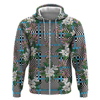 Blue Binakol Motifs With Jasminum Sambac Zip Hoodie Mabuhay Philippines Festival