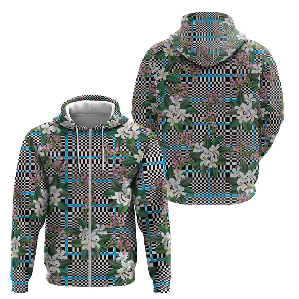 Blue Binakol Motifs With Jasminum Sambac Zip Hoodie Mabuhay Philippines Festival