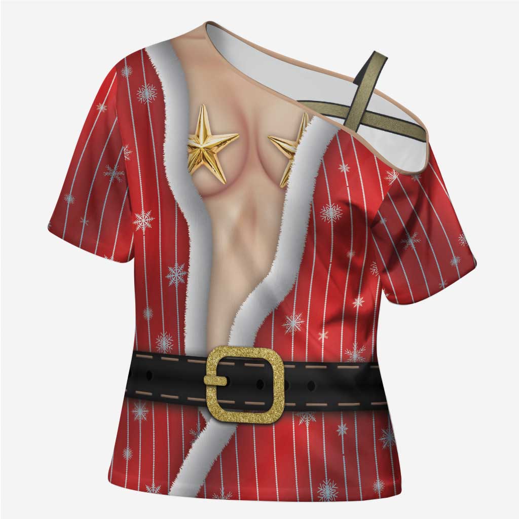 Christmas Costume Cross Shoulder Shirt Sexy Mrs Claus - Wonder Print Shop