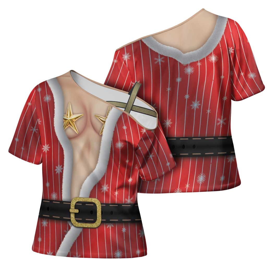 Christmas Costume Cross Shoulder Shirt Sexy Mrs Claus - Wonder Print Shop