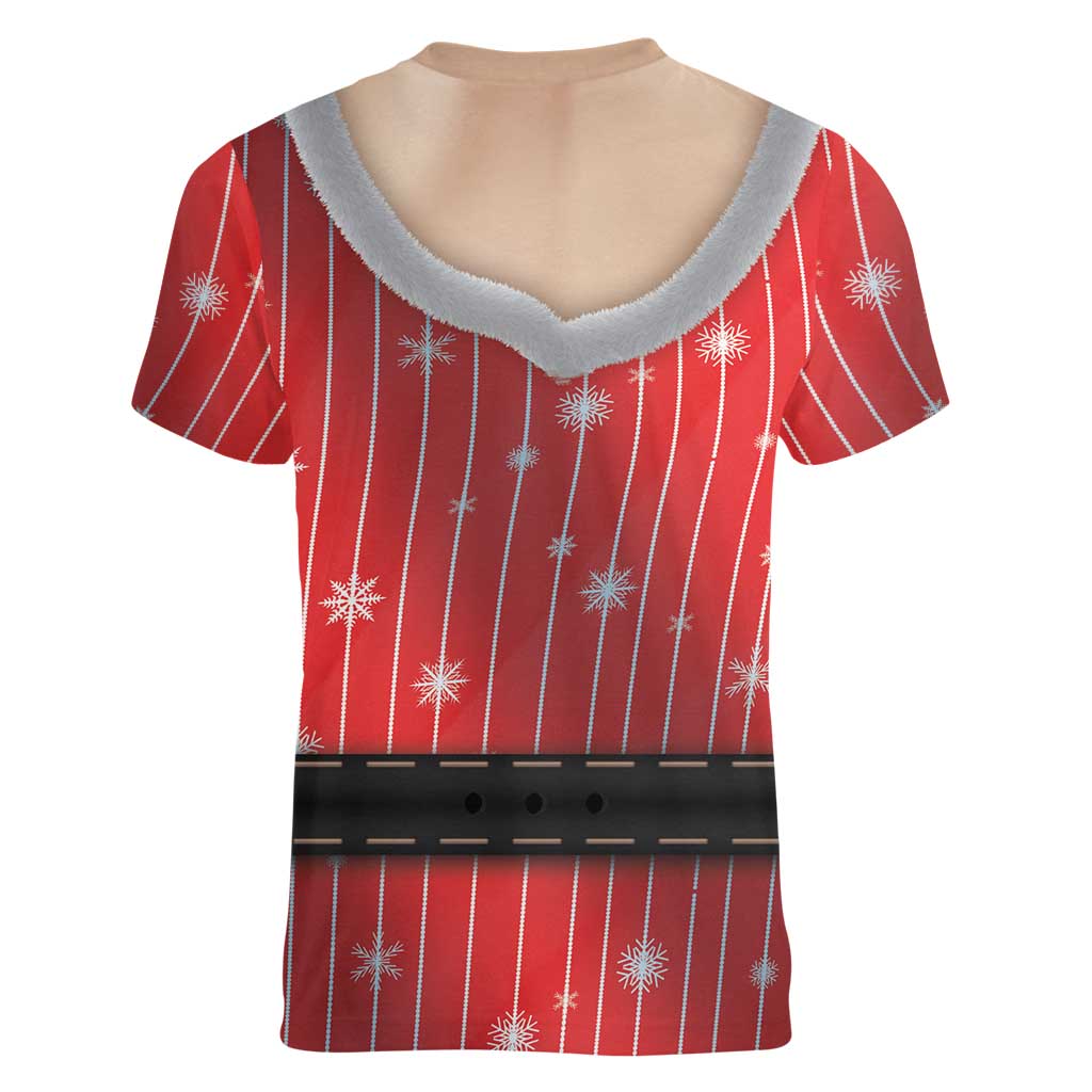 Christmas Costume Women V-Neck T-Shirt Sexy Mrs Claus - Wonder Print Shop