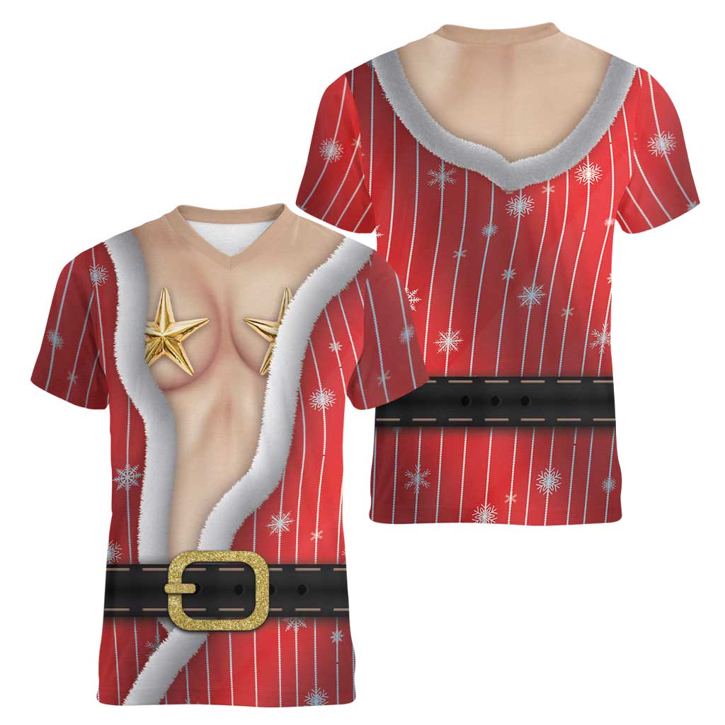 Christmas Costume Women V-Neck T-Shirt Sexy Mrs Claus - Wonder Print Shop