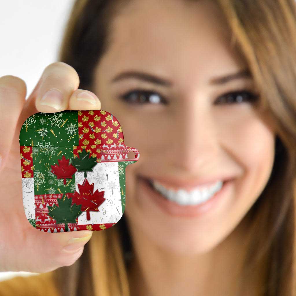 Canada Christmas AirPods Case Maple Leaves Patchwork Style - Wonder Print Shop