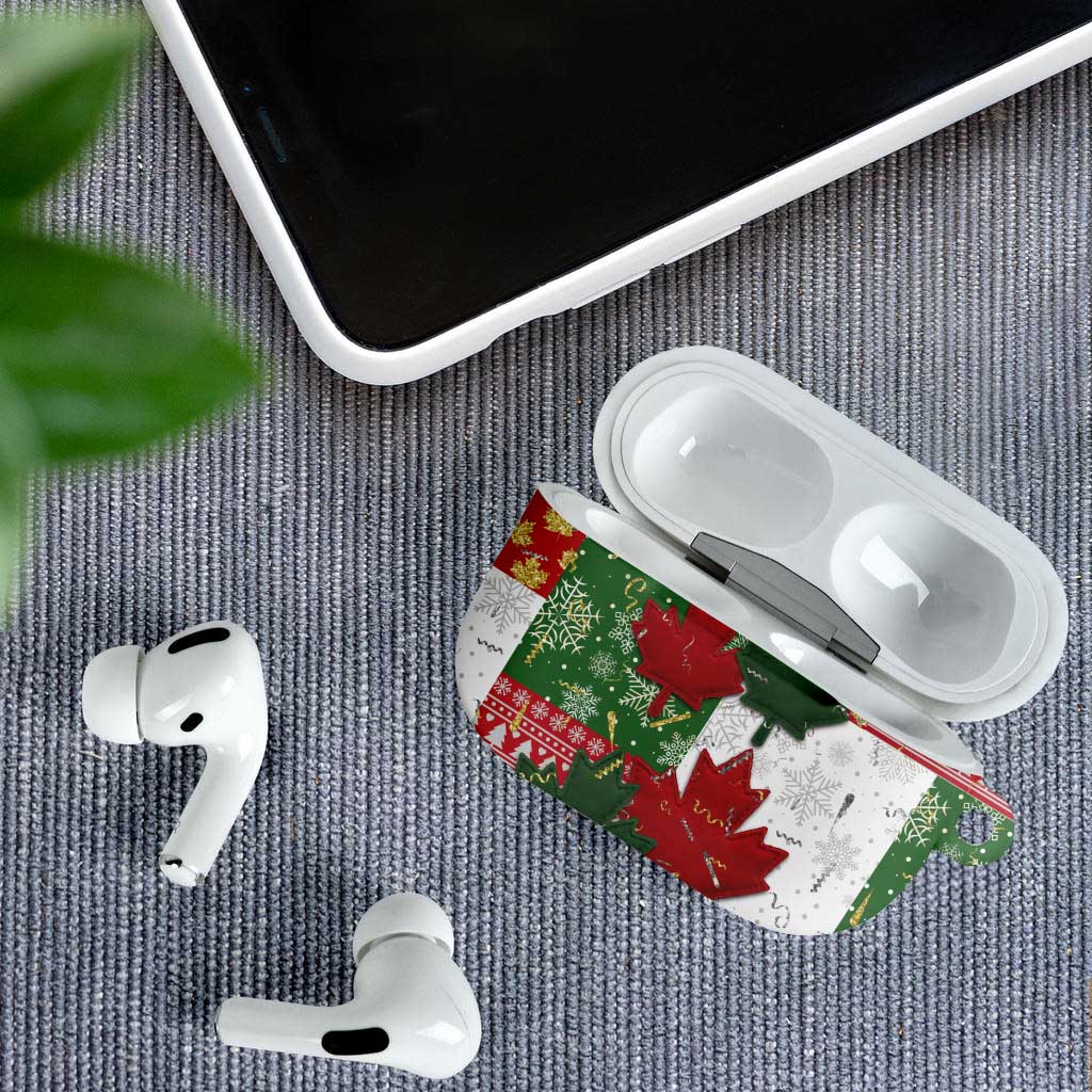 Canada Christmas AirPods Case Maple Leaves Patchwork Style - Wonder Print Shop