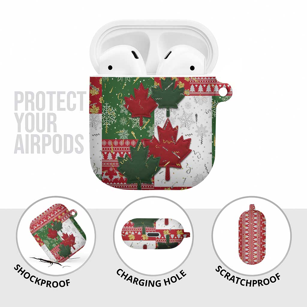 Canada Christmas AirPods Case Maple Leaves Patchwork Style - Wonder Print Shop