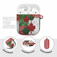 Canada Christmas AirPods Case Maple Leaves Patchwork Style - Wonder Print Shop