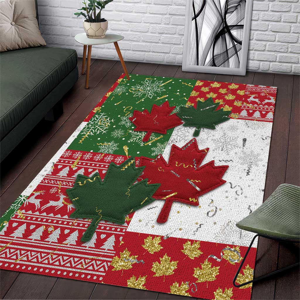 Canada Christmas Area Rug Maple Leaves Patchwork Style - Wonder Print Shop