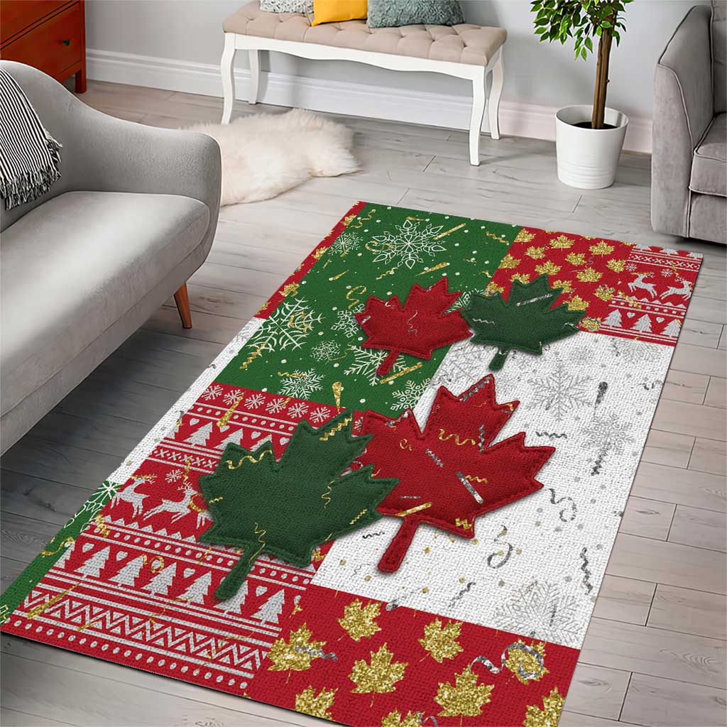 Canada Christmas Area Rug Maple Leaves Patchwork Style - Wonder Print Shop