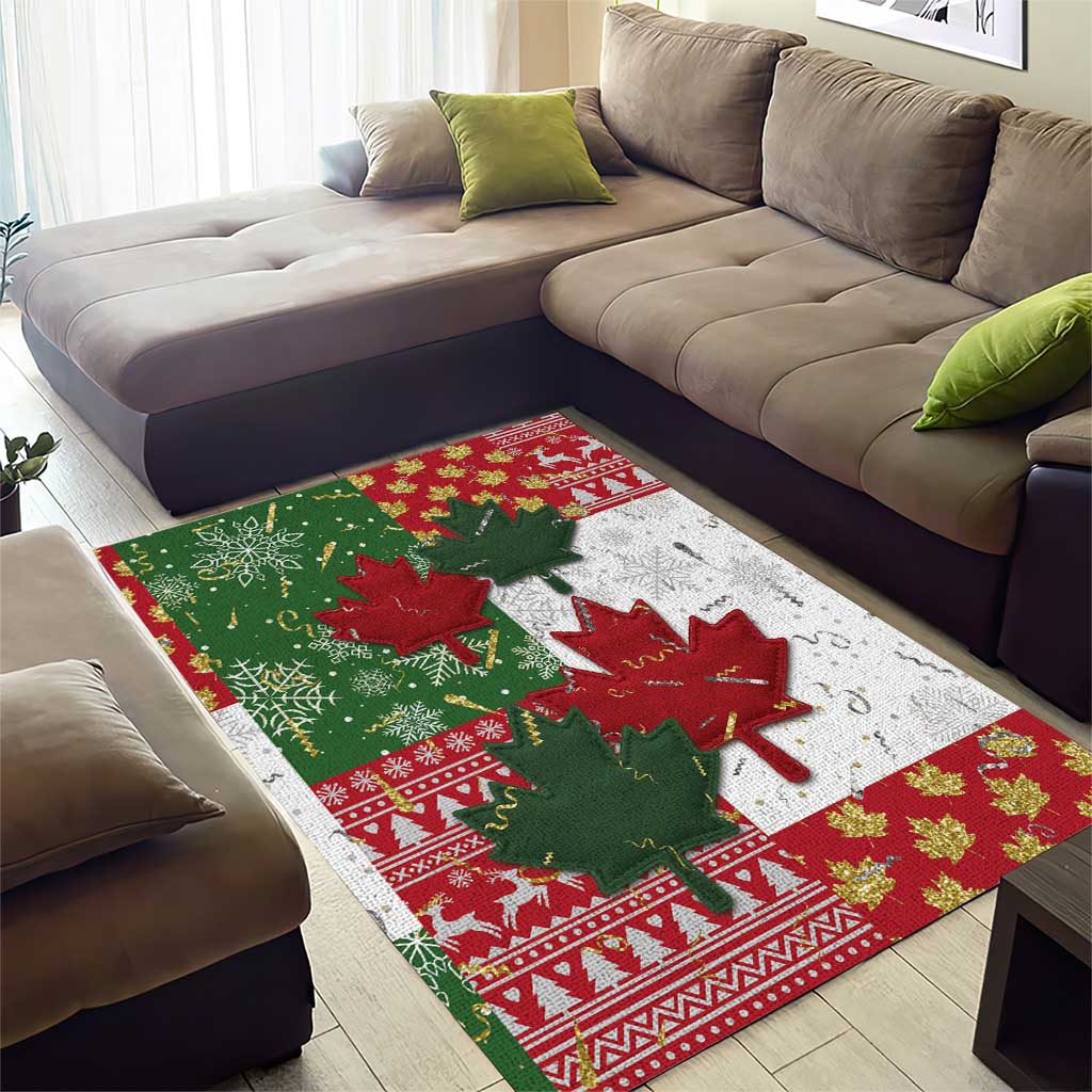 Canada Christmas Area Rug Maple Leaves Patchwork Style - Wonder Print Shop