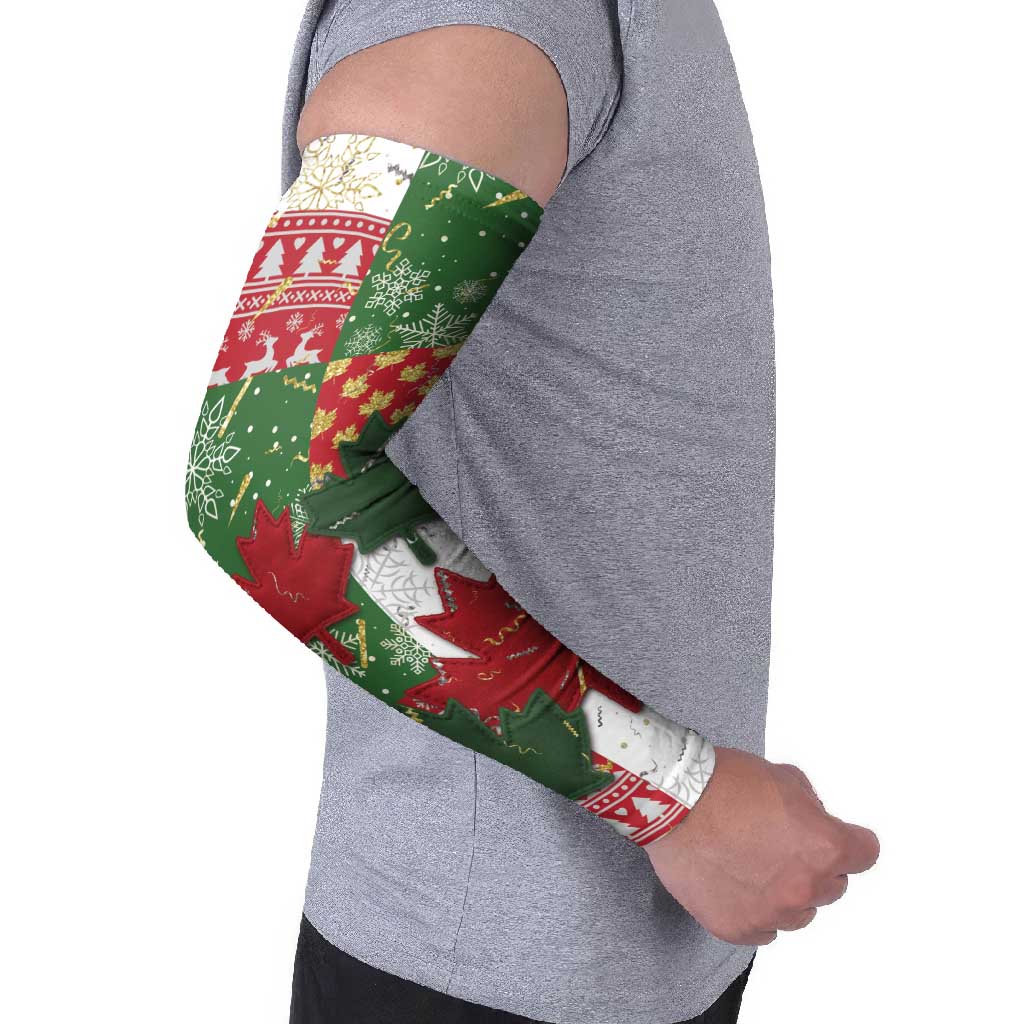 Canada Christmas Arm Sleeves Maple Leaves Patchwork Style - Wonder Print Shop