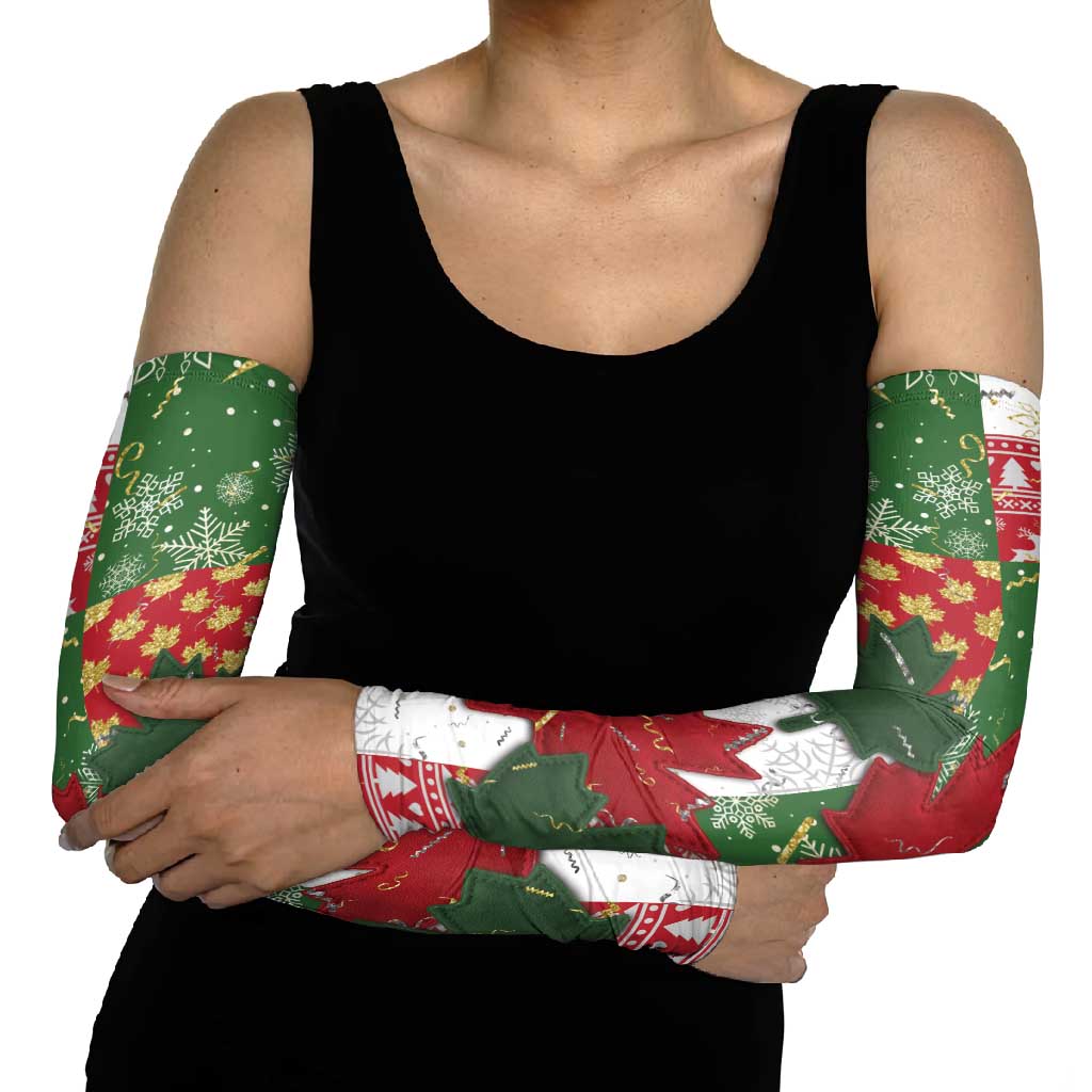 Canada Christmas Arm Sleeves Maple Leaves Patchwork Style - Wonder Print Shop