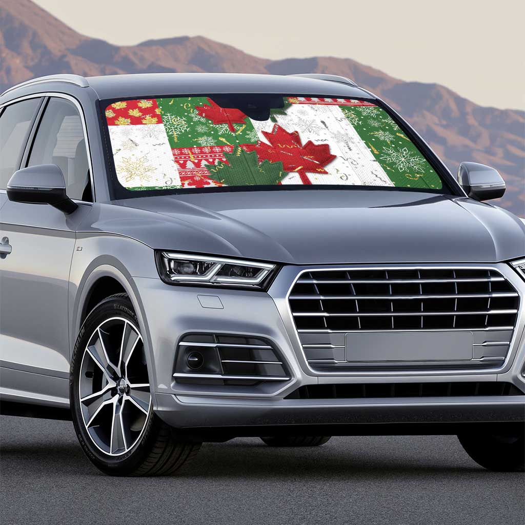 Canada Christmas Auto Sun Shade Maple Leaves Patchwork Style - Wonder Print Shop