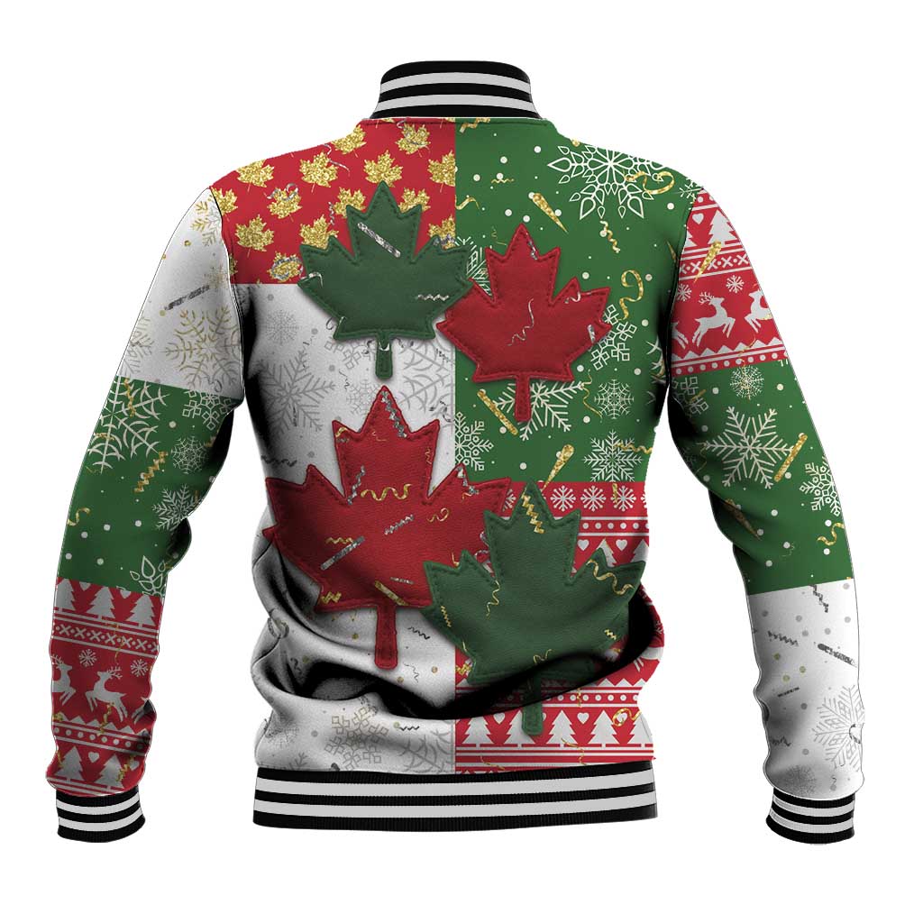 Canada Christmas Baseball Jacket Maple Leaves Patchwork Style - Wonder Print Shop