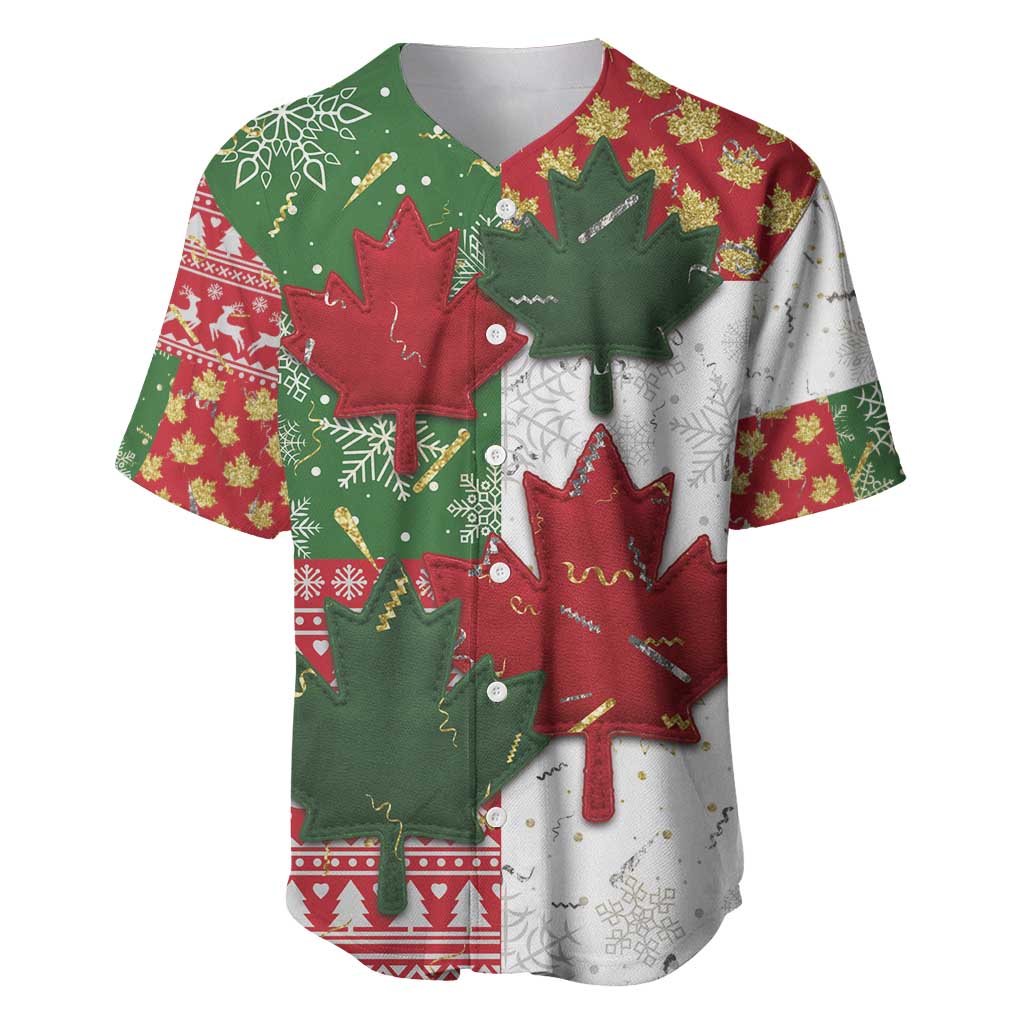 Canada Christmas Baseball Jersey Maple Leaves Patchwork Style - Wonder Print Shop