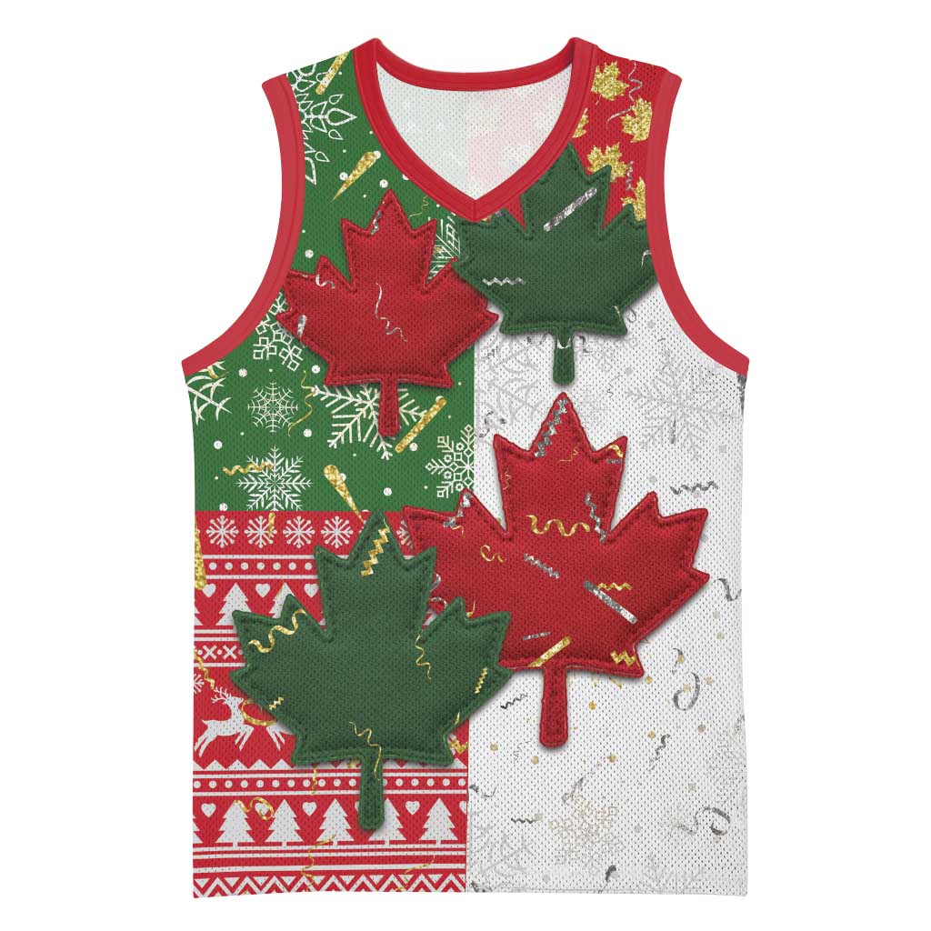 Canada Christmas Basketball Jersey Maple Leaves Patchwork Style - Wonder Print Shop