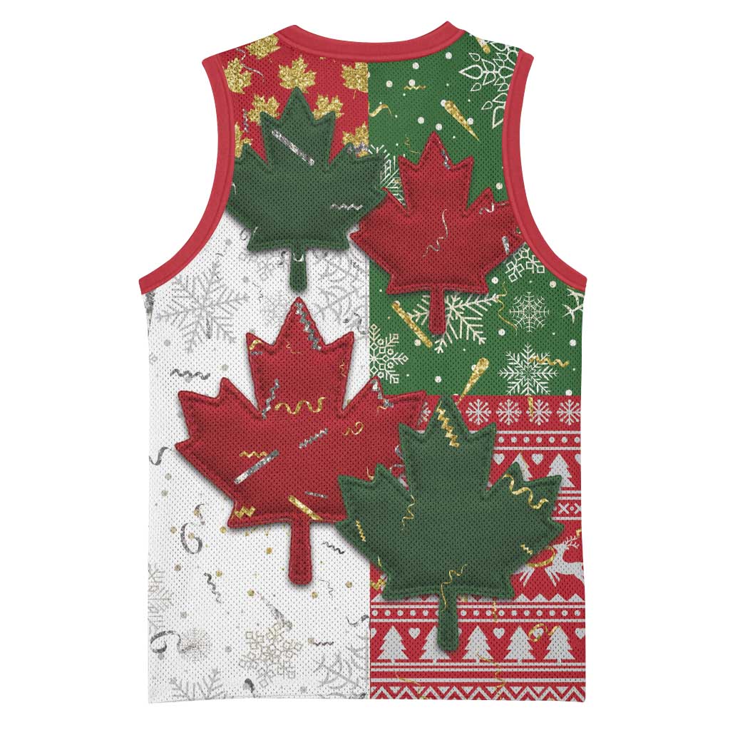 Canada Christmas Basketball Jersey Maple Leaves Patchwork Style - Wonder Print Shop