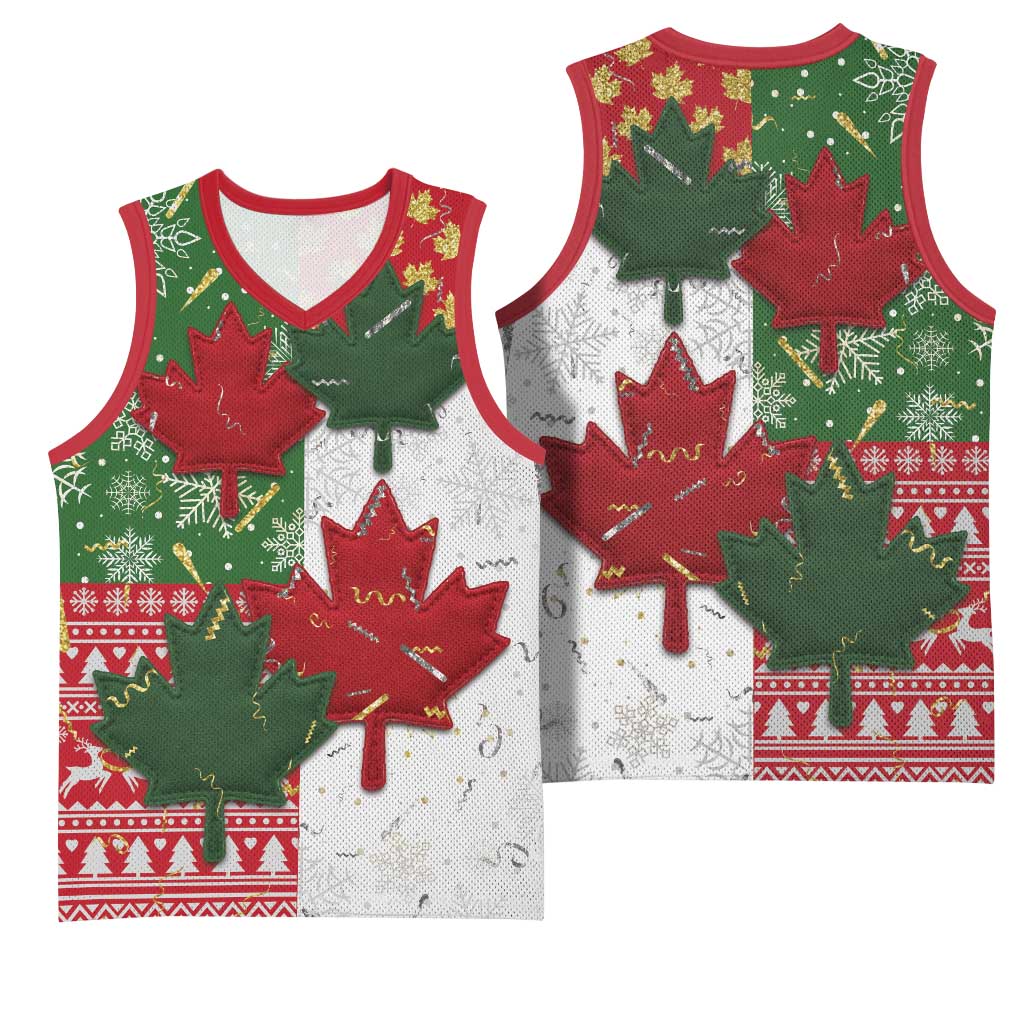 Canada Christmas Basketball Jersey Maple Leaves Patchwork Style - Wonder Print Shop