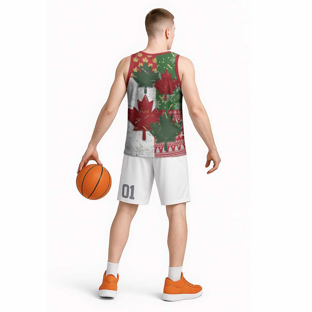 Canada Christmas Basketball Jersey Maple Leaves Patchwork Style - Wonder Print Shop
