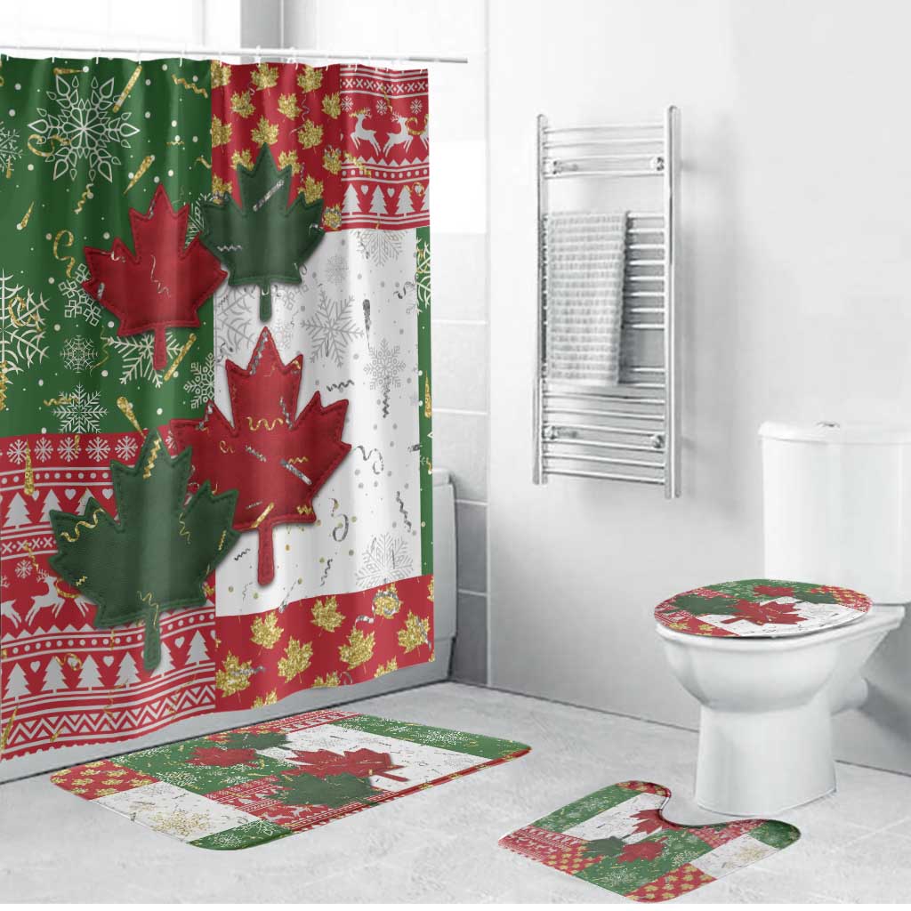 Canada Christmas Bathroom Set Maple Leaves Patchwork Style - Wonder Print Shop