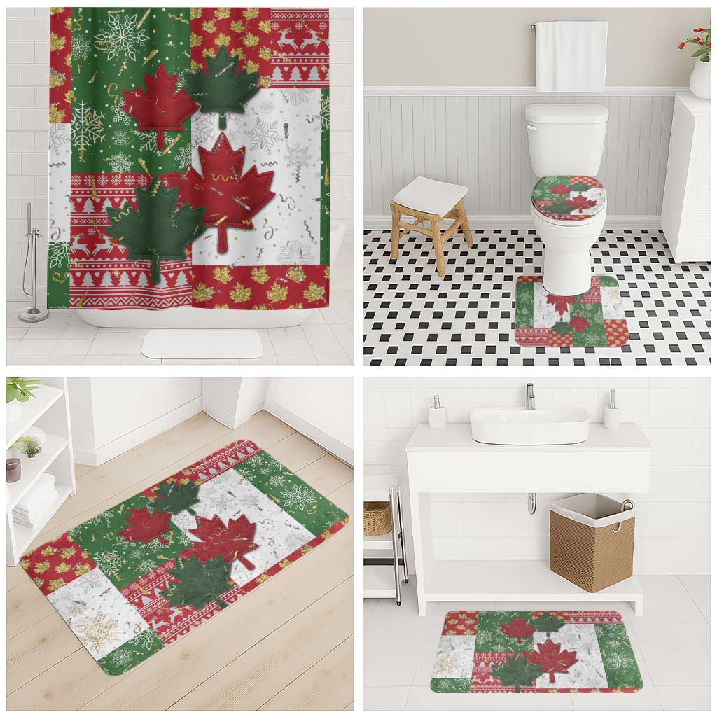 Canada Christmas Bathroom Set Maple Leaves Patchwork Style - Wonder Print Shop