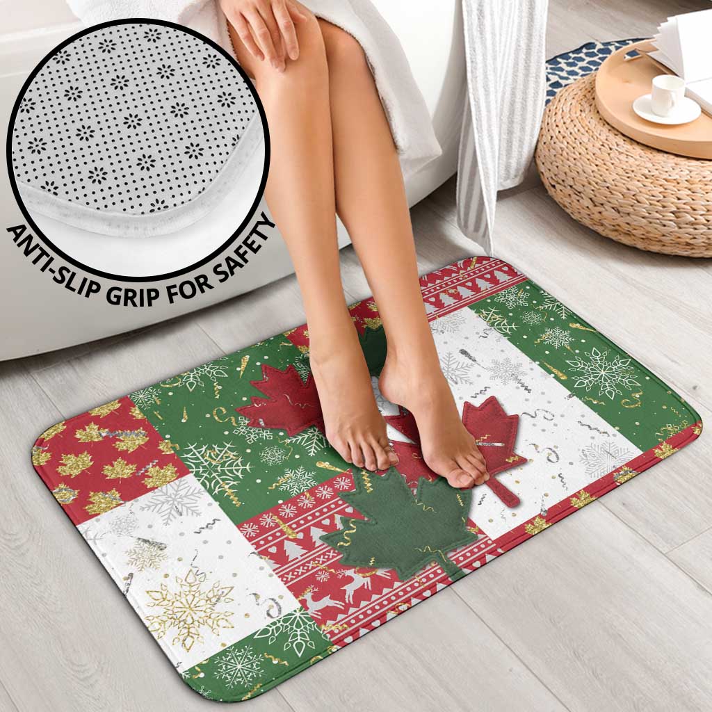 Canada Christmas Bathroom Set Maple Leaves Patchwork Style - Wonder Print Shop