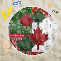 Canada Christmas Beach Blanket Maple Leaves Patchwork Style - Wonder Print Shop