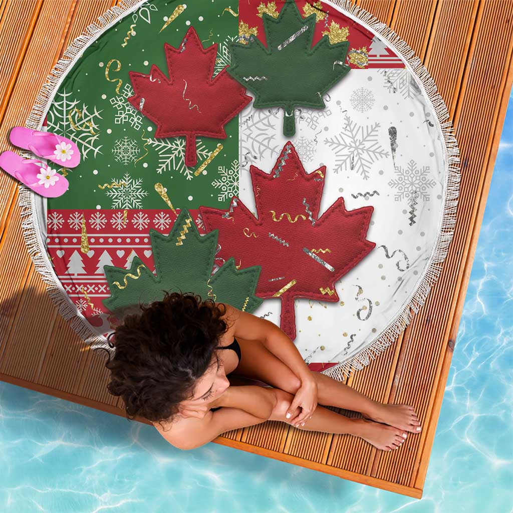 Canada Christmas Beach Blanket Maple Leaves Patchwork Style - Wonder Print Shop