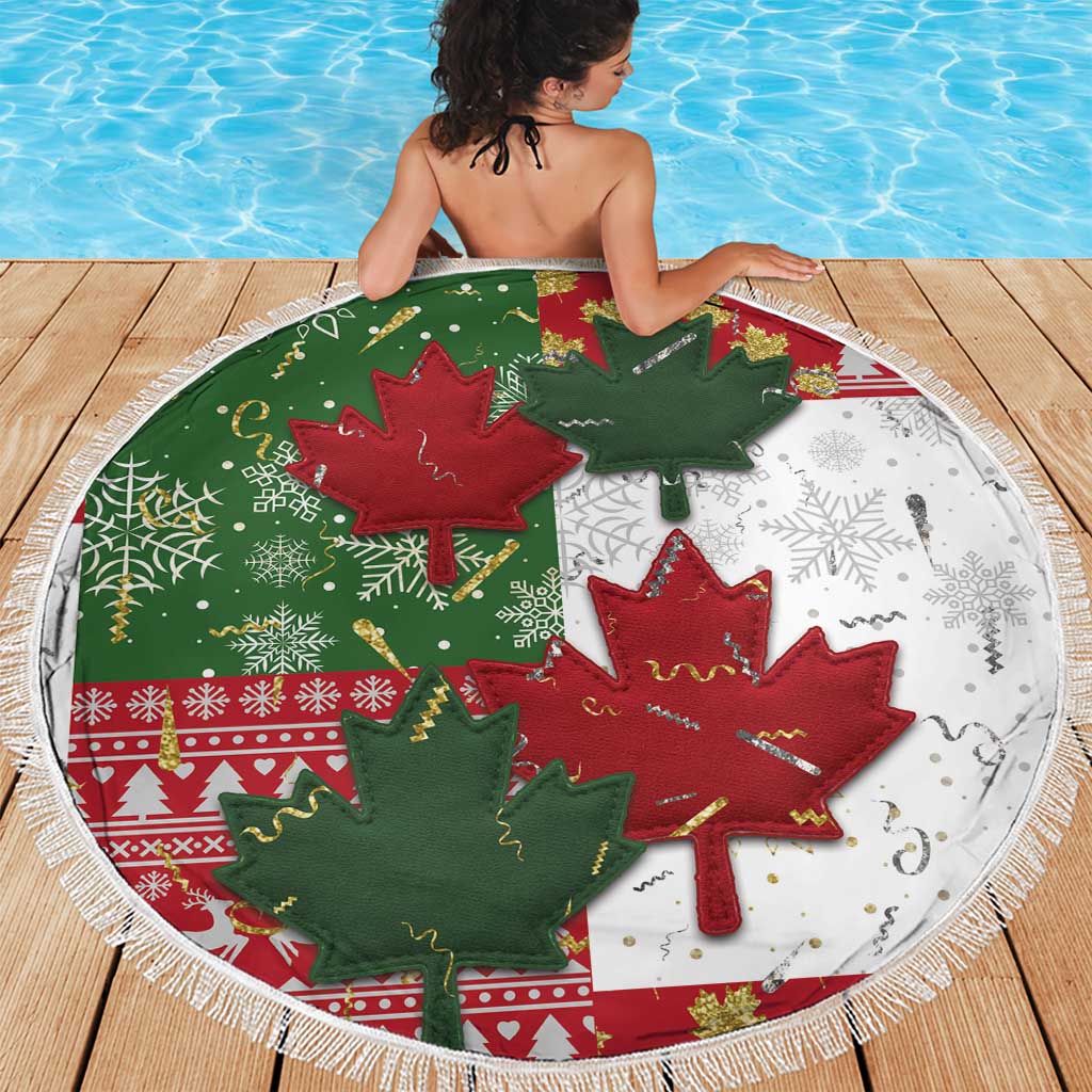 Canada Christmas Beach Blanket Maple Leaves Patchwork Style - Wonder Print Shop