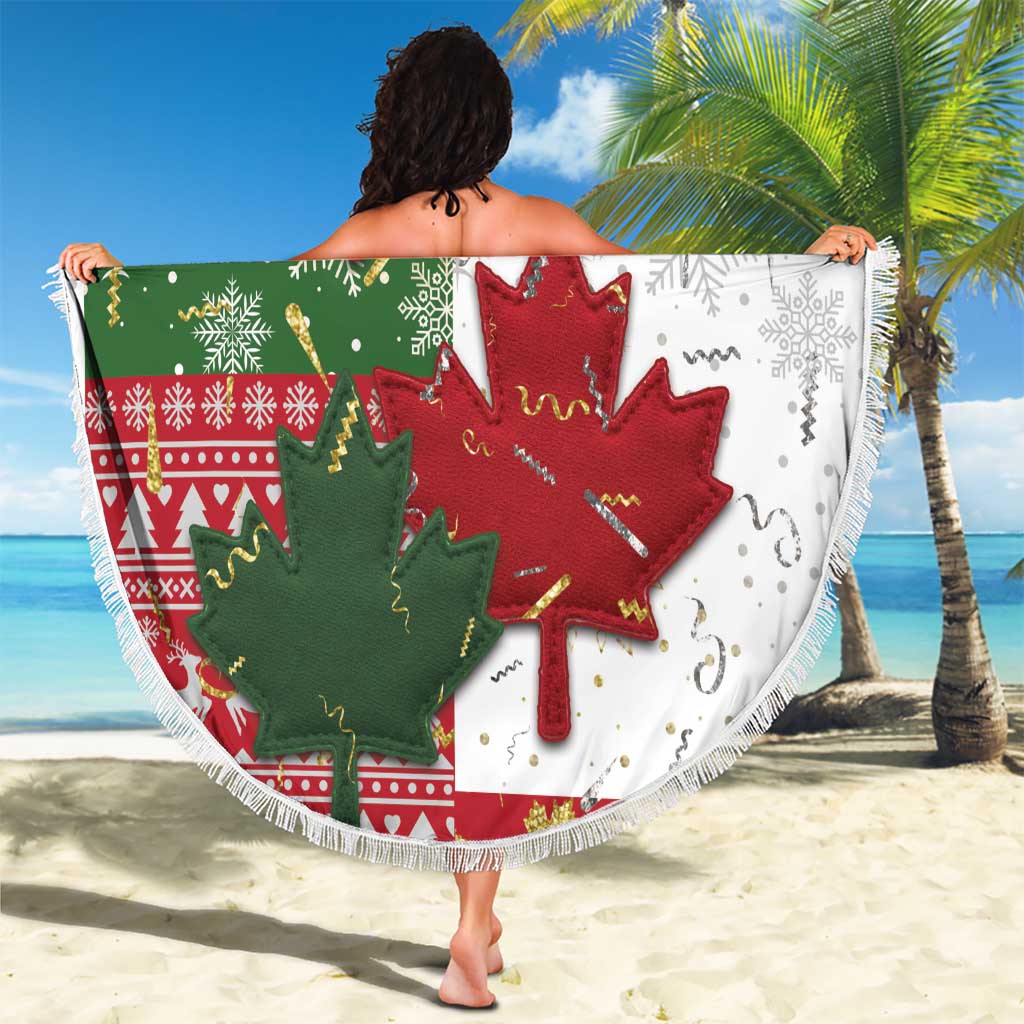 Canada Christmas Beach Blanket Maple Leaves Patchwork Style - Wonder Print Shop