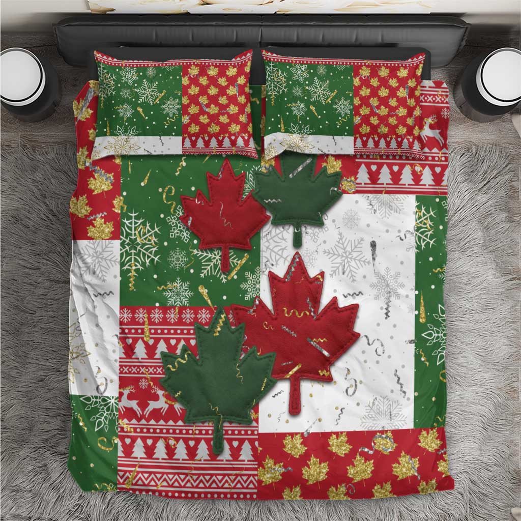 Canada Christmas Bedding Set Maple Leaves Patchwork Style - Wonder Print Shop