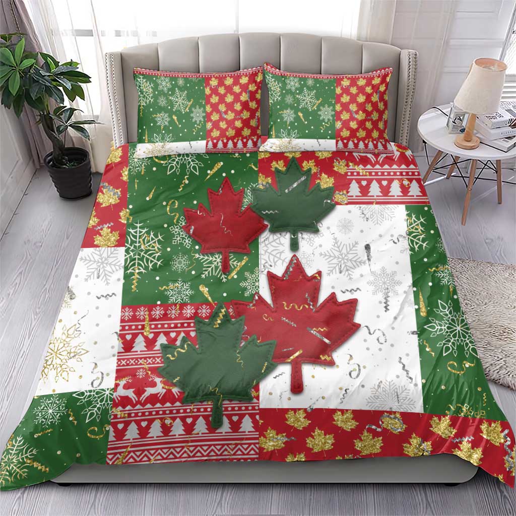 Canada Christmas Bedding Set Maple Leaves Patchwork Style - Wonder Print Shop
