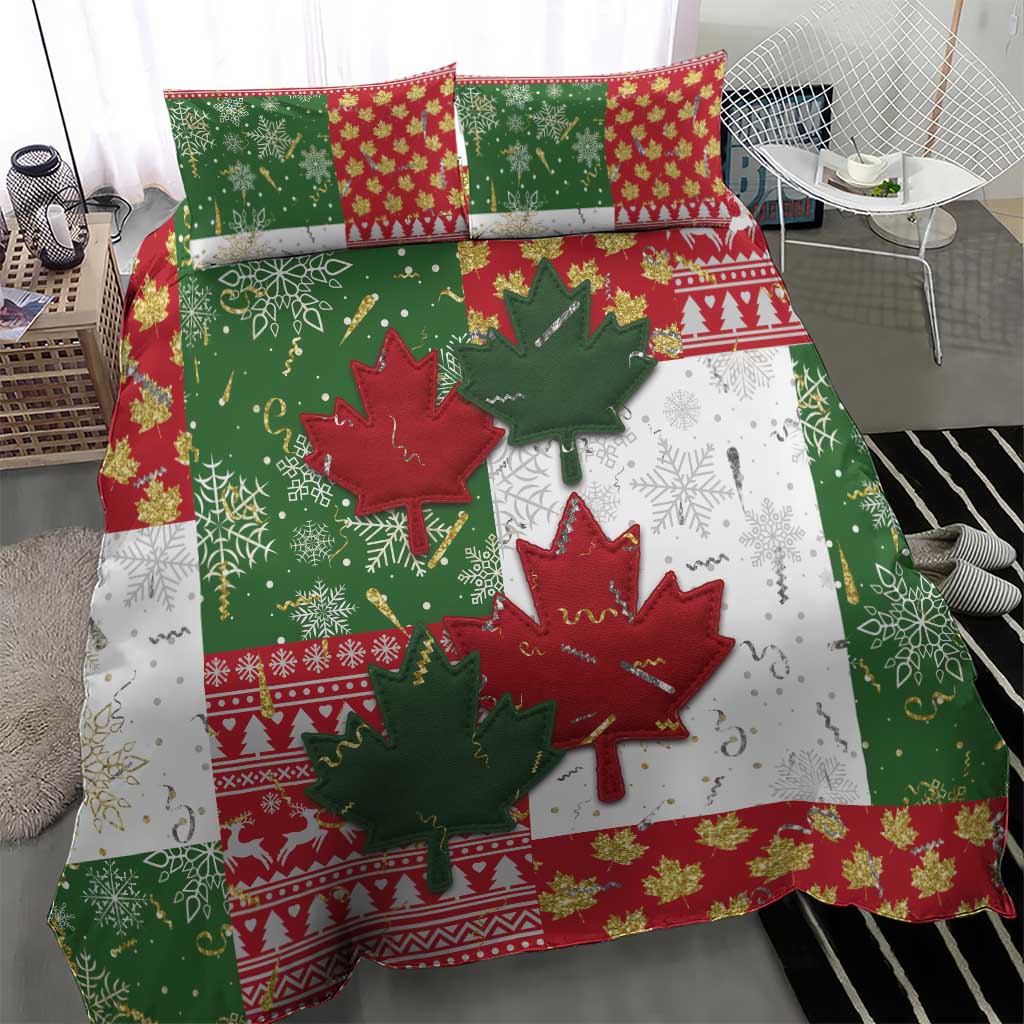 Canada Christmas Bedding Set Maple Leaves Patchwork Style - Wonder Print Shop