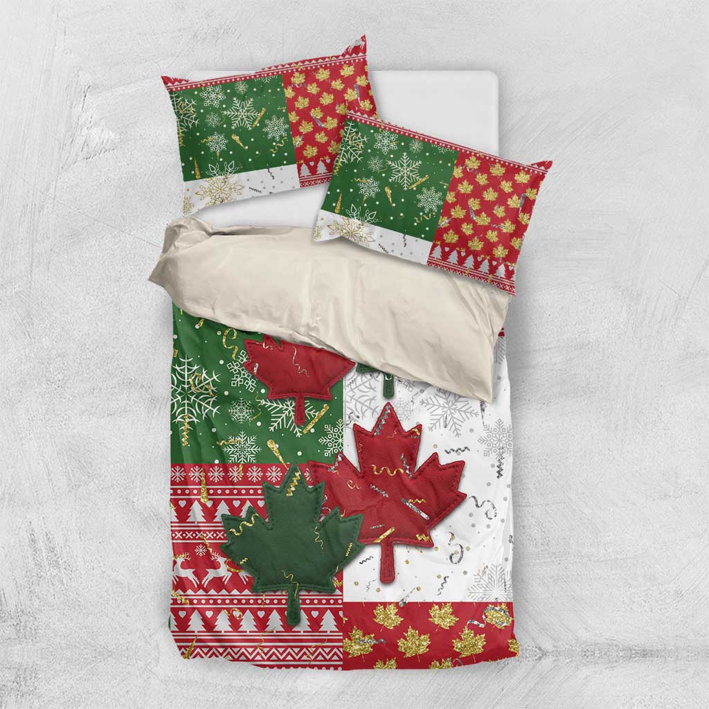 Canada Christmas Bedding Set Maple Leaves Patchwork Style - Wonder Print Shop