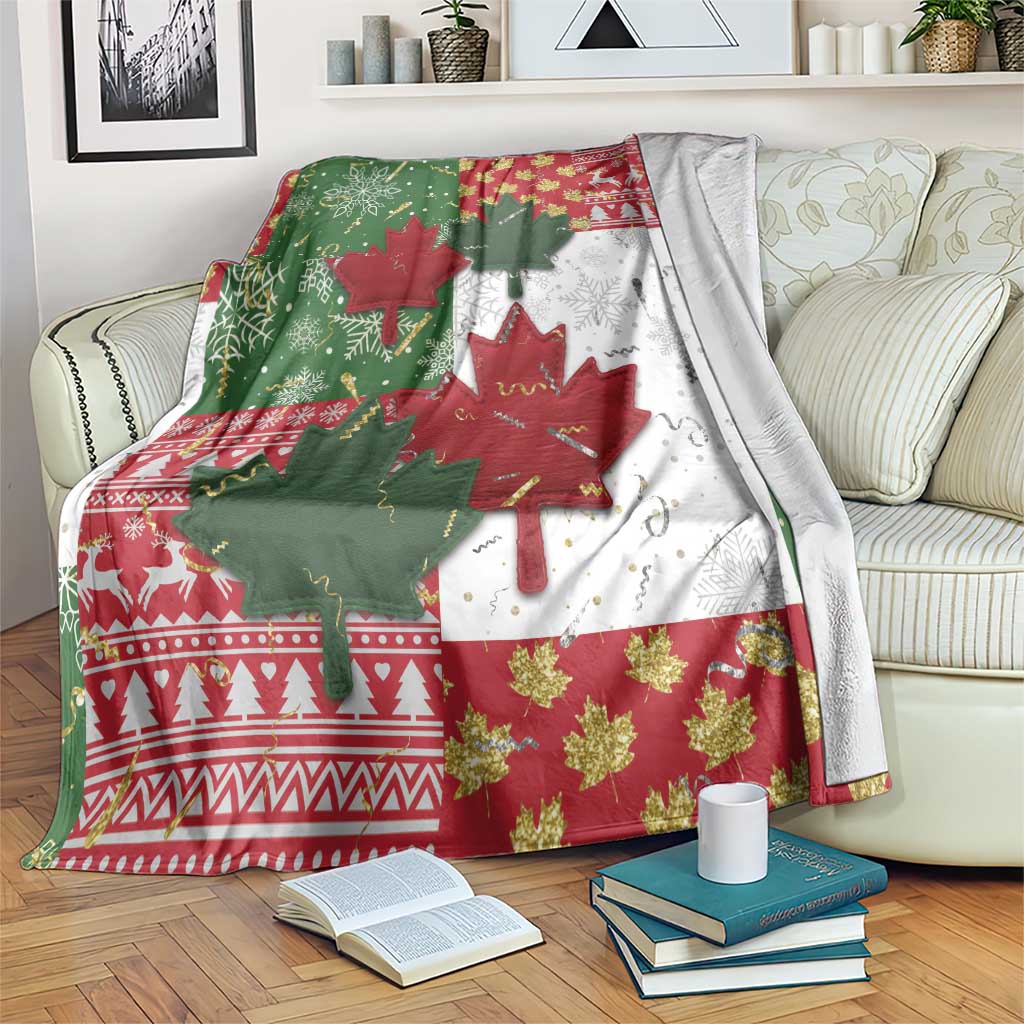 Canada Christmas Blanket Maple Leaves Patchwork Style - Wonder Print Shop
