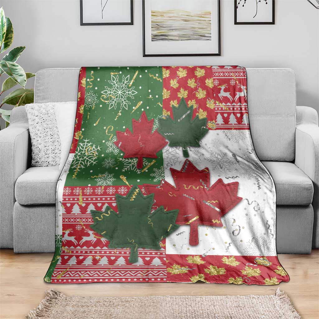 Canada Christmas Blanket Maple Leaves Patchwork Style - Wonder Print Shop