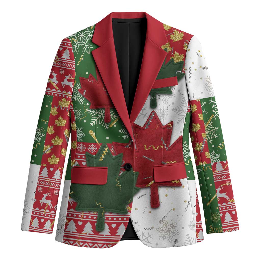 Canada Christmas Blazer Maple Leaves Patchwork Style - Wonder Print Shop