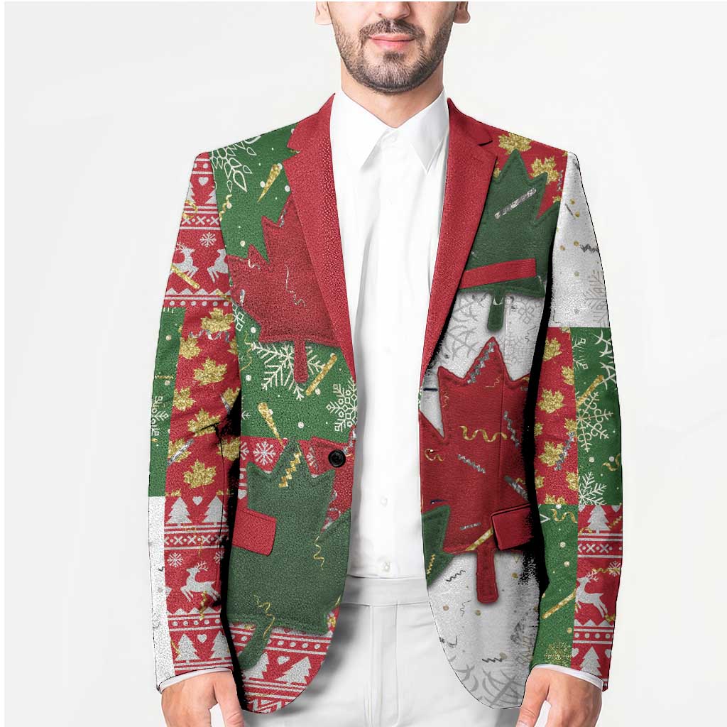 Canada Christmas Blazer Maple Leaves Patchwork Style - Wonder Print Shop
