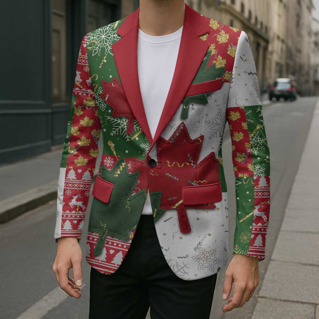 Canada Christmas Blazer Maple Leaves Patchwork Style - Wonder Print Shop