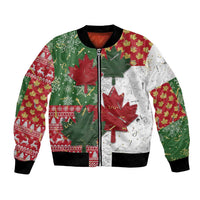 Canada Christmas Bomber Jacket Maple Leaves Patchwork Style - Wonder Print Shop