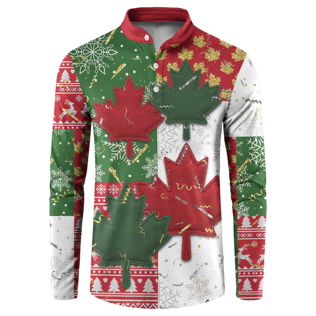 Canada Christmas Button Sweatshirt Maple Leaves Patchwork Style - Wonder Print Shop
