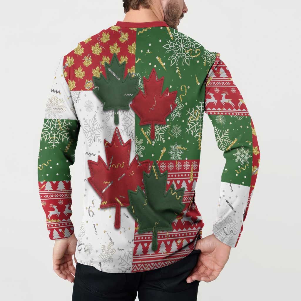 Canada Christmas Button Sweatshirt Maple Leaves Patchwork Style - Wonder Print Shop
