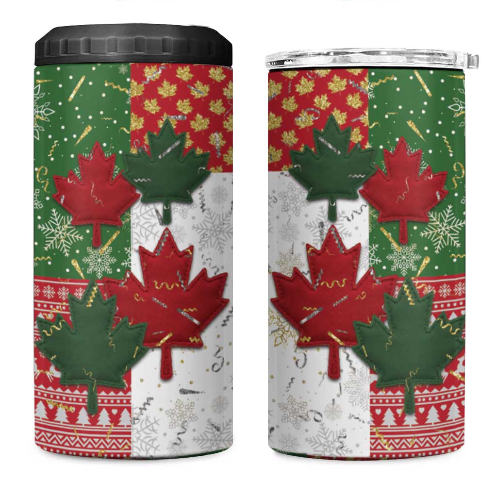Canada Christmas 4 in 1 Can Cooler Tumbler Maple Leaves Patchwork Style - Wonder Print Shop