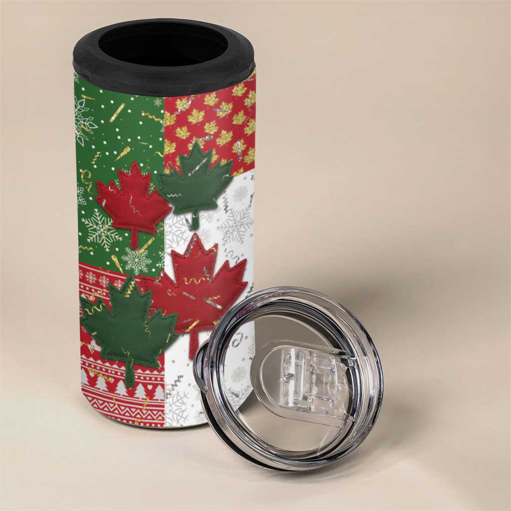 Canada Christmas 4 in 1 Can Cooler Tumbler Maple Leaves Patchwork Style - Wonder Print Shop