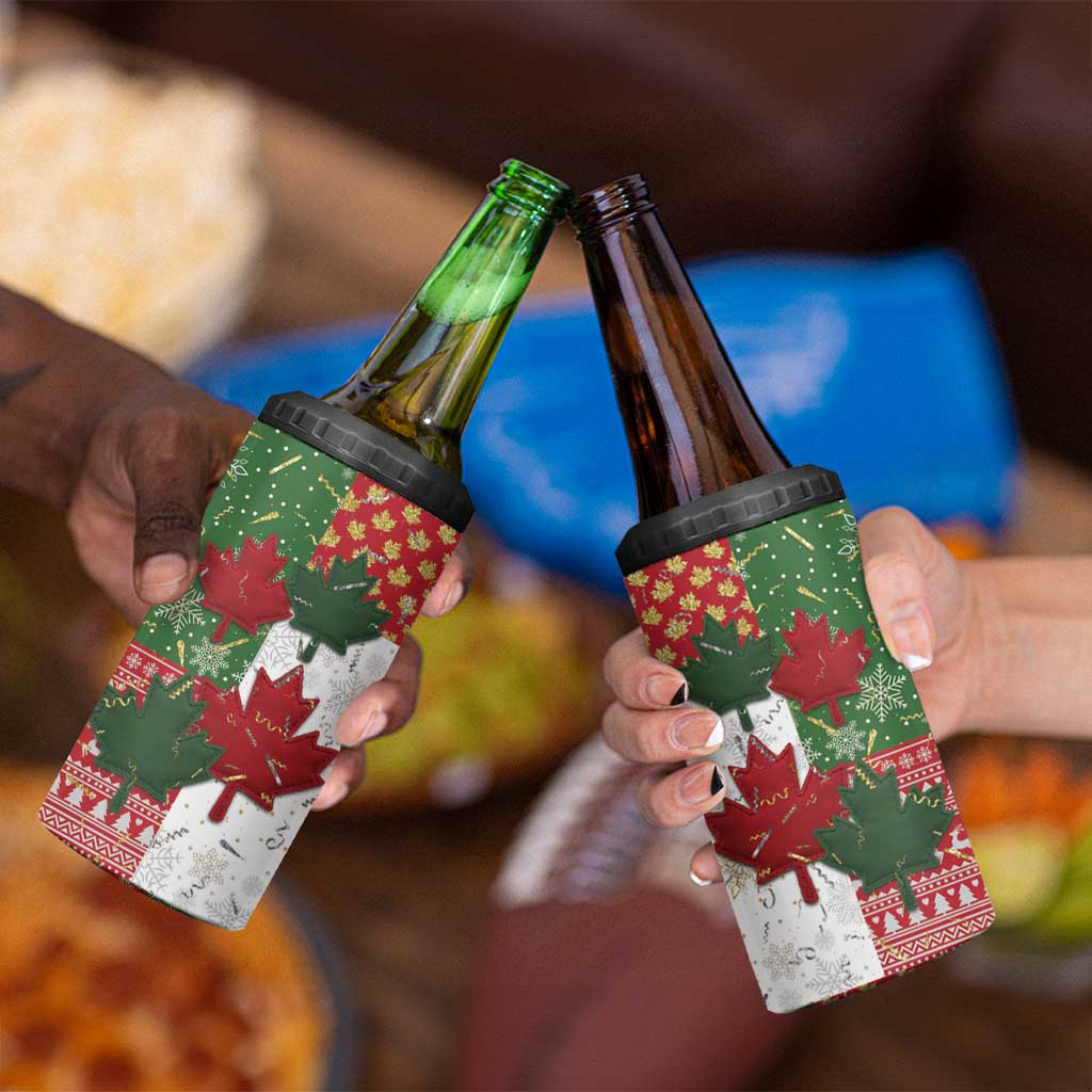 Canada Christmas 4 in 1 Can Cooler Tumbler Maple Leaves Patchwork Style - Wonder Print Shop