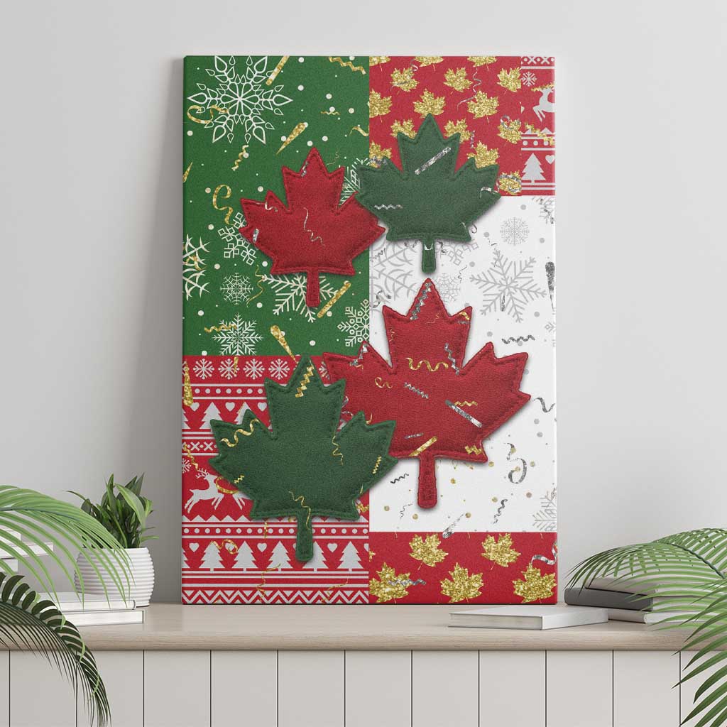 Canada Christmas Canvas Wall Art Maple Leaves Patchwork Style - Wonder Print Shop