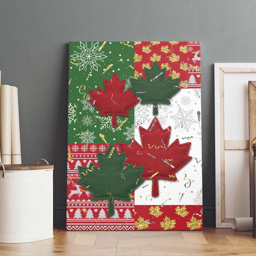 Canada Christmas Canvas Wall Art Maple Leaves Patchwork Style - Wonder Print Shop