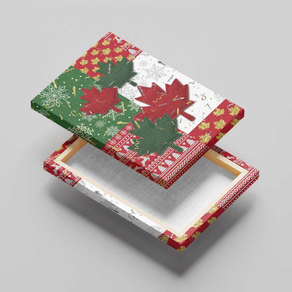 Canada Christmas Canvas Wall Art Maple Leaves Patchwork Style - Wonder Print Shop